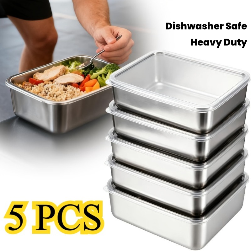 Meal Prep Containers Xl - 5pcs Stainless Steel Food Containers Set