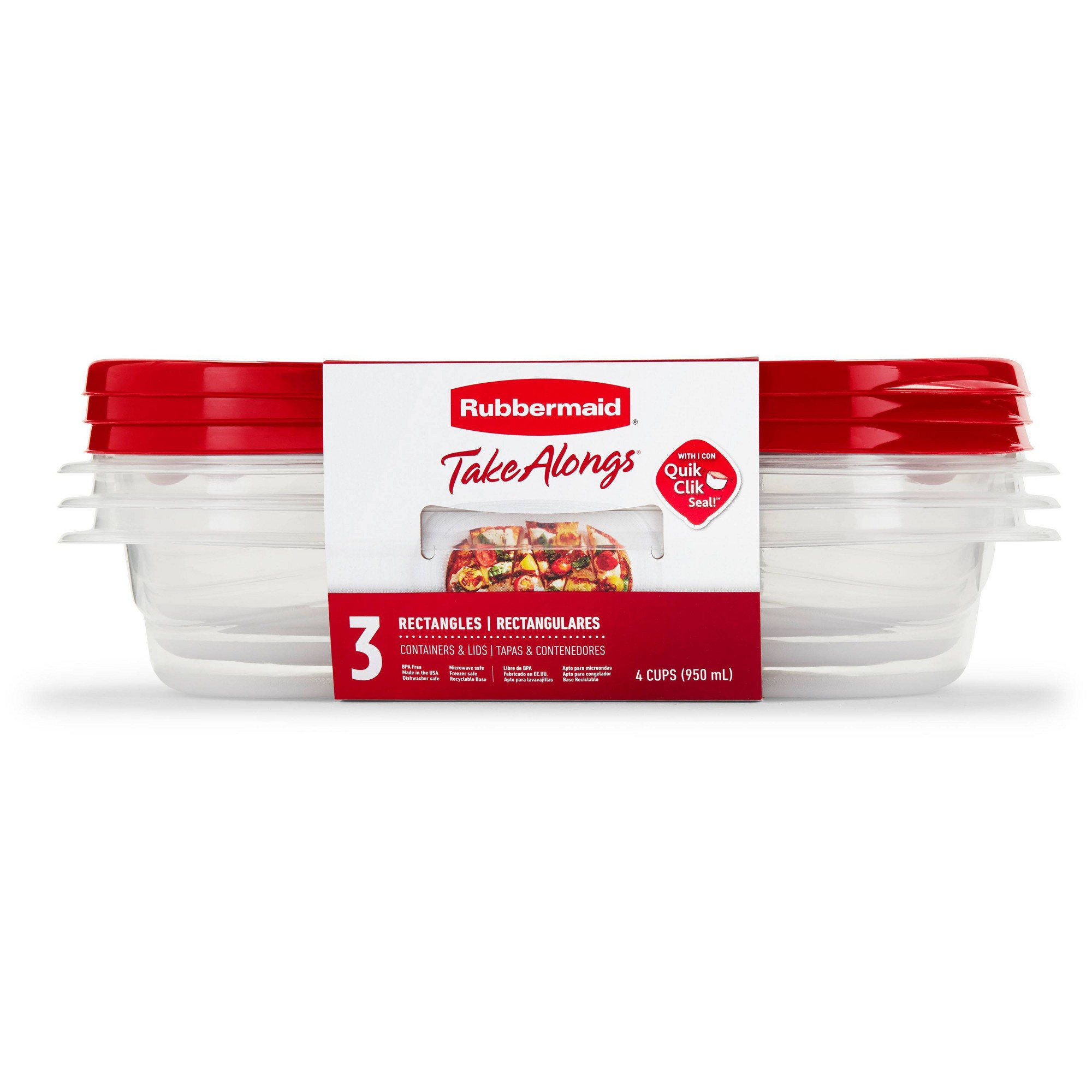 Meal Prep Lunch Boxes - 3pcs Red Rectangle Food Storage Containers