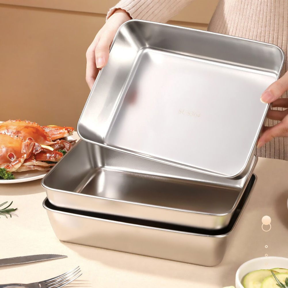 Meal Prep Containers Xl - Stainless Steel Square Plate Thickened Lunch