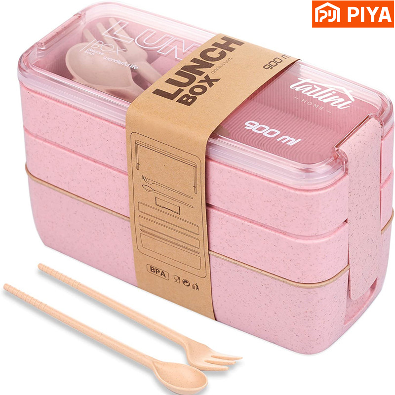 Meal Prep Lunch Boxes - 3-In-1 Compartment Wheat Straw Bento Box