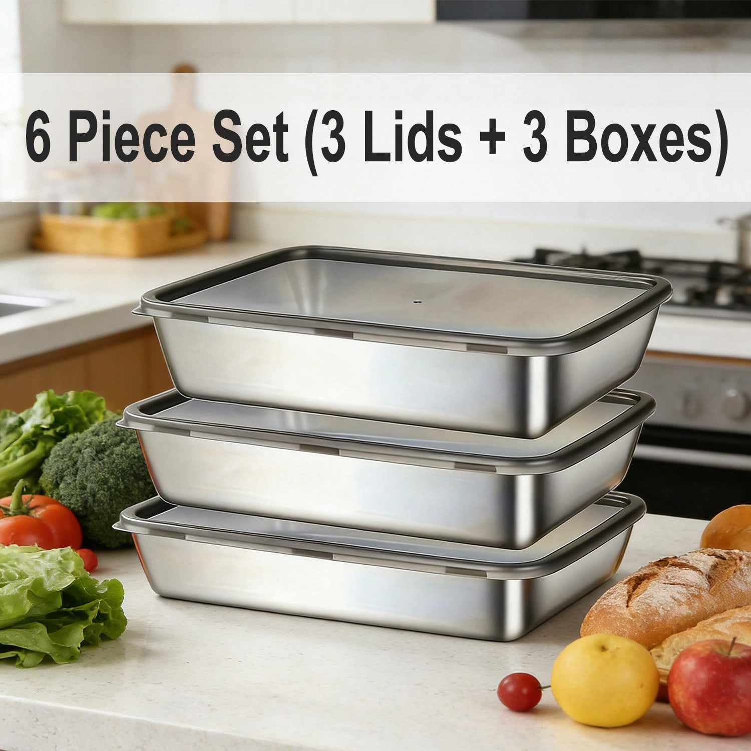 6pcs(3 Boxes+ 3 Lids) Stainles - Meal Prep Lunch Boxes ulasan dan harga